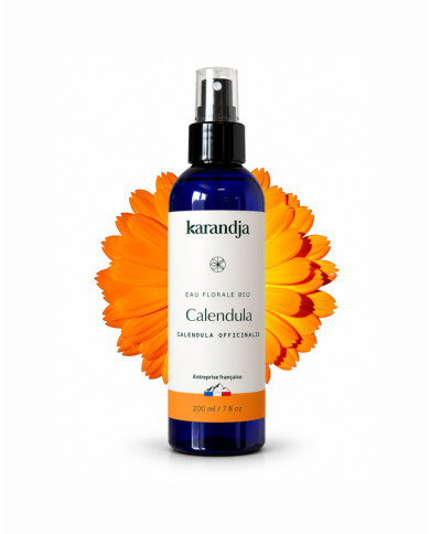 Eau florale Bio CALENDULA Karandja 200ml, origine France, buvable, sans conservateurs ni additifs.