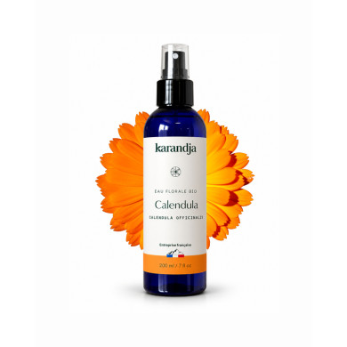 Eau florale Bio CALENDULA Karandja 200ml, origine France, buvable, sans conservateurs ni additifs.