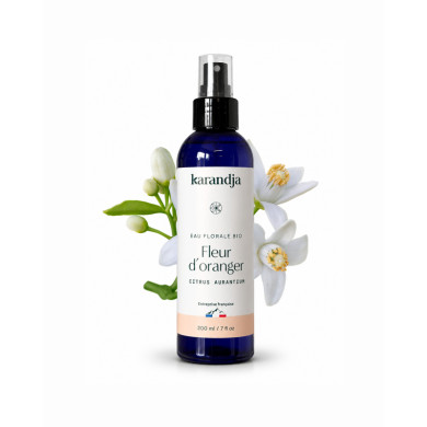 Eau florale Bio FLEUR ORANGER Karandja 200ml, buvable, sans conservateurs ni additifs.