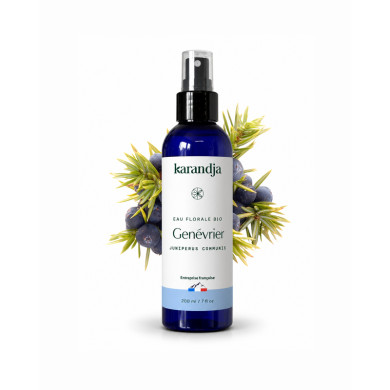 Eau florale Bio GENEVRIER Karandja 200ml, origine France, buvable, sans conservateurs ni additifs.
