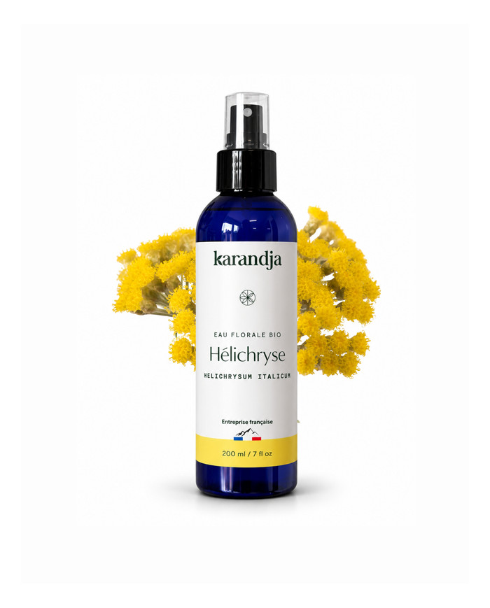 Eau florale Bio HELICHRYSE Karandja 200ml, origine France, buvable, sans conservateurs ni additifs.