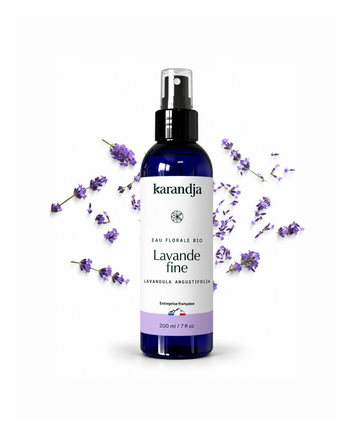 Eau florale Bio LAVANDE FINE Karandja 200ml, origine France, buvable, sans conservateurs ni additifs.