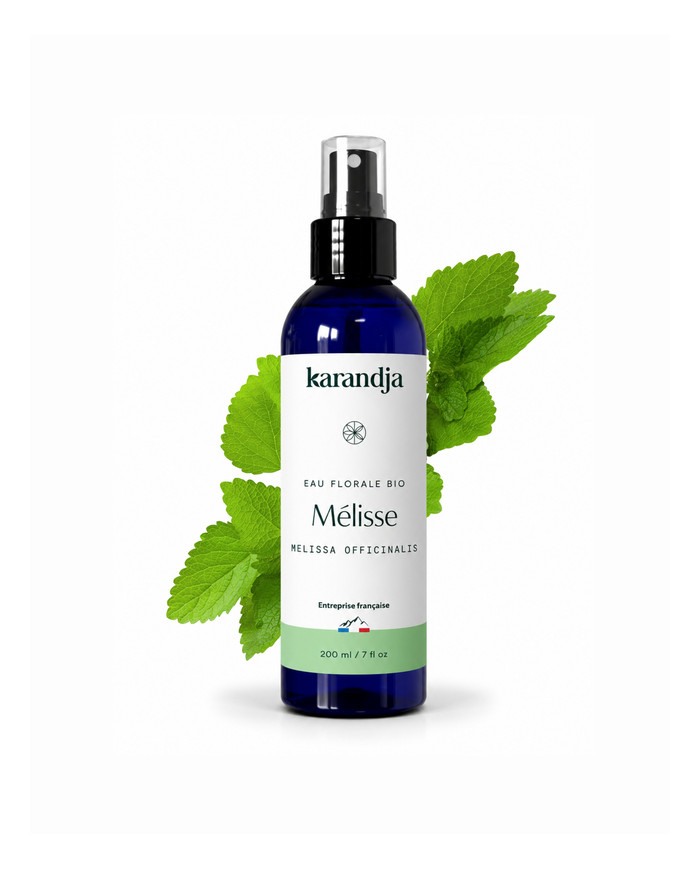 Eau florale Bio MELISSE Karandja 200ml, origine France, buvable, sans conservateurs ni additifs.