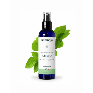 Eau florale Bio MELISSE Karandja 200ml, origine France, buvable, sans conservateurs ni additifs.