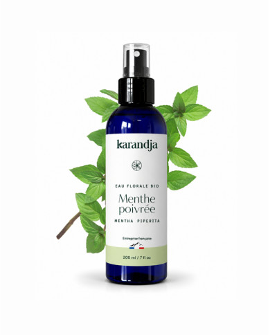 Eau florale Bio MENTHE POIVREE Karandja 200ml, origine France, buvable, sans conservateurs ni additifs.