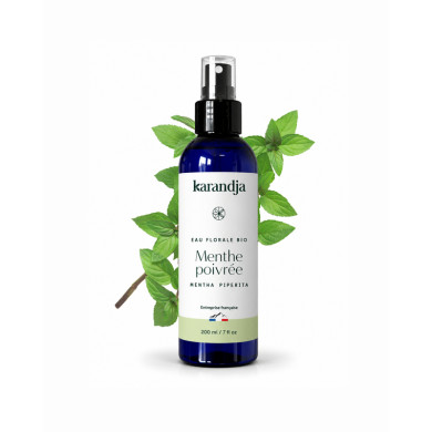 Eau florale Bio MENTHE POIVREE Karandja 200ml, origine France, buvable, sans conservateurs ni additifs.
