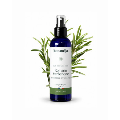 Eau florale Bio ROMARIN VERBENONE Karandja 200ml, origine France, buvable, sans conservateurs ni additifs.