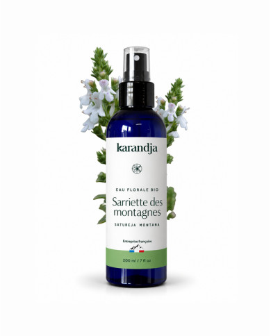 Eau florale Bio SARRIETTE DES MONTAGNES Karandja 200ml, origine France, buvable, sans conservateurs ni additifs.