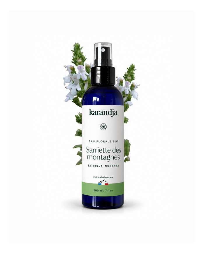 Eau florale Bio SARRIETTE DES MONTAGNES Karandja 200ml, origine France, buvable, sans conservateurs ni additifs.