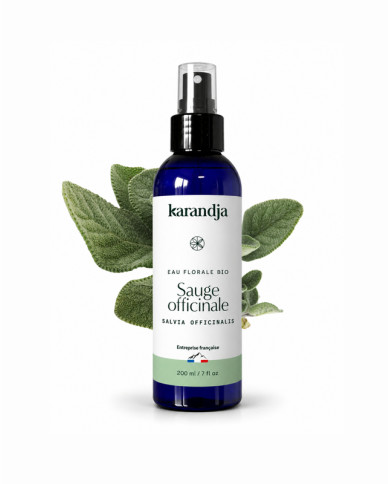 Eau florale Bio SAUGE OFFICINALE Karandja 200ml, origine France, buvable, sans conservateurs ni additifs.