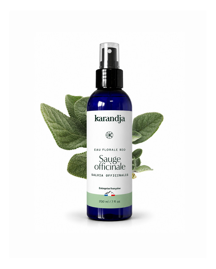 Eau florale Bio SAUGE OFFICINALE Karandja 200ml, origine France, buvable, sans conservateurs ni additifs.