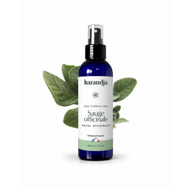 Eau florale Bio SAUGE OFFICINALE Karandja 200ml, origine France, buvable, sans conservateurs ni additifs.