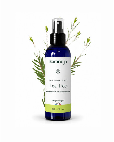 Eau florale Bio TEA TREE Karandja 200ml, origine France, buvable, sans conservateurs ni additifs.