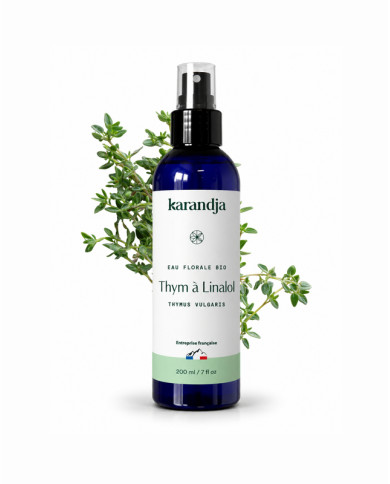 Eau florale Bio THYM A LINALOL Karandja 200ml, origine France, buvable, sans conservateurs ni additifs.