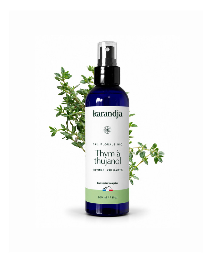 Eau florale Bio THYM A THUJANOL Karandja 200ml, origine France, buvable, sans conservateurs ni additifs.