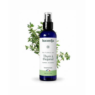 Eau florale Bio THYM A THUJANOL Karandja 200ml, origine France, buvable, sans conservateurs ni additifs.