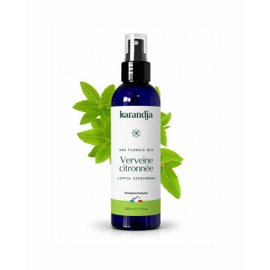 Eau florale Bio VERVEINE CITRONNEE Karandja 200ml, origine France, buvable, sans conservateurs ni additifs.