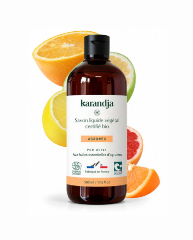 Savon liquide végétal pur olive certifié bio AGRUMES 500ml
