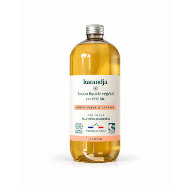 Savon liquide végétal pur olive certifié bio ARGAN FLEUR D’ORANGER 1L