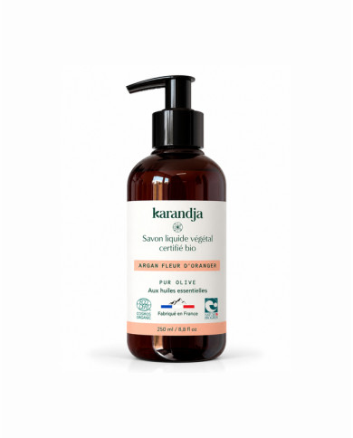Savon liquide végétal pur olive certifié bio ARGAN FLEUR D’ORANGER 250ml