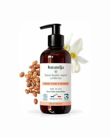 Savon liquide végétal pur olive certifié bio ARGAN FLEUR D’ORANGER 250ml
