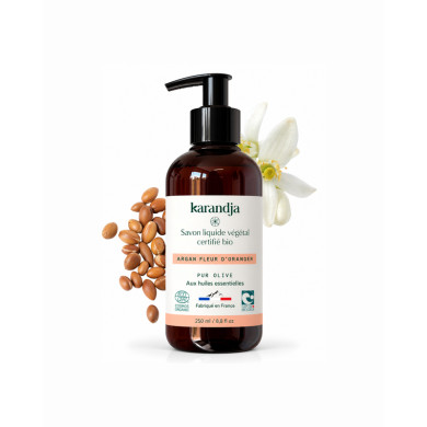 Savon liquide végétal pur olive certifié bio ARGAN FLEUR D’ORANGER 250ml