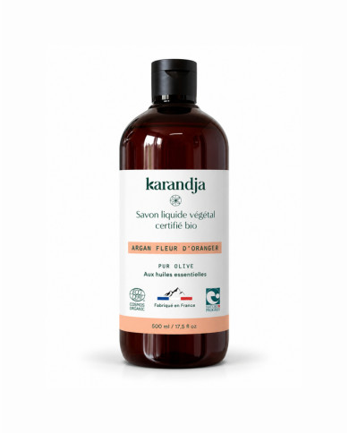Savon liquide végétal pur olive certifié bio ARGAN FLEUR D’ORANGER 500ml