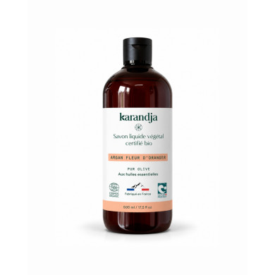 Savon liquide végétal pur olive certifié bio ARGAN FLEUR D’ORANGER 500ml