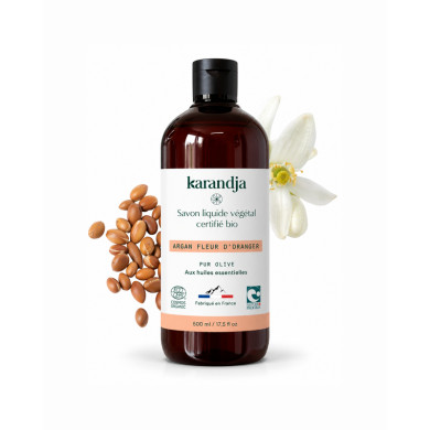 Savon liquide végétal pur olive certifié bio ARGAN FLEUR D’ORANGER 500ml