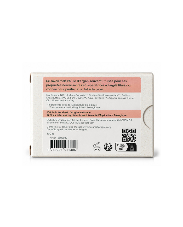 Savon végétal certifié bio ARGAN RHASSOUL