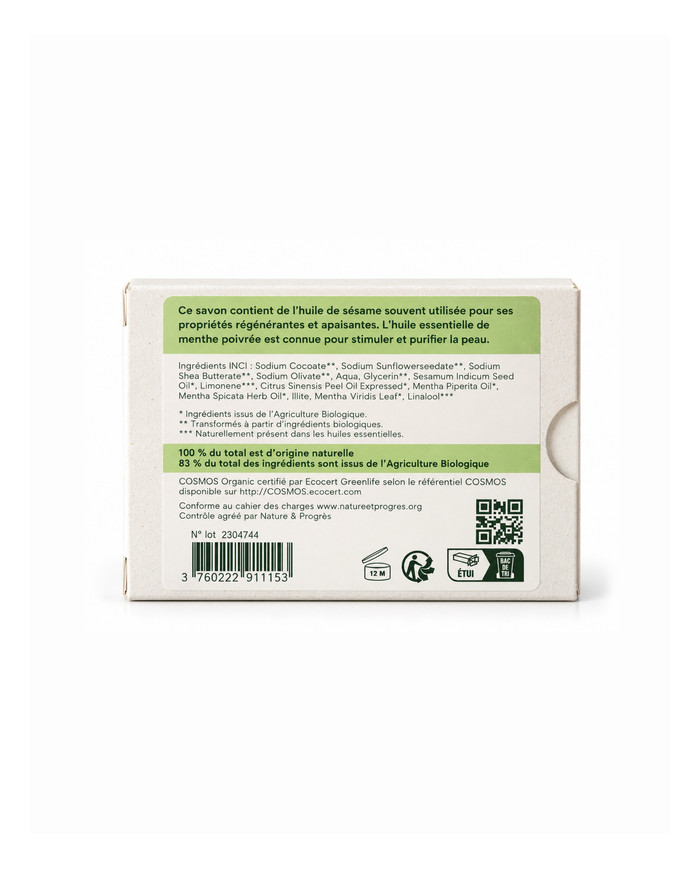Savon végétal certifié bio MENTHE