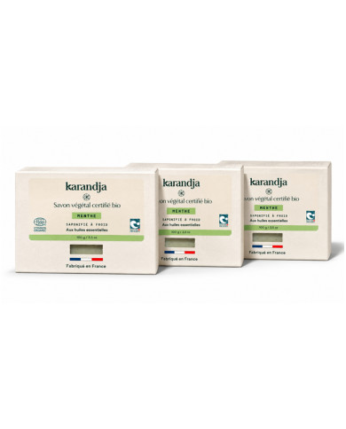 Savon végétal certifié bio MENTHE (Pack de 3) Karandja