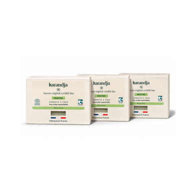 Savon végétal certifié bio MENTHE (Pack de 3) Karandja