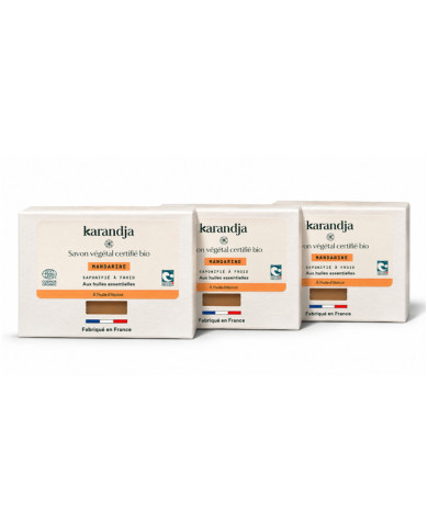 Savon végétal certifié bio MANDARINE (Pack de 3) Karandja
