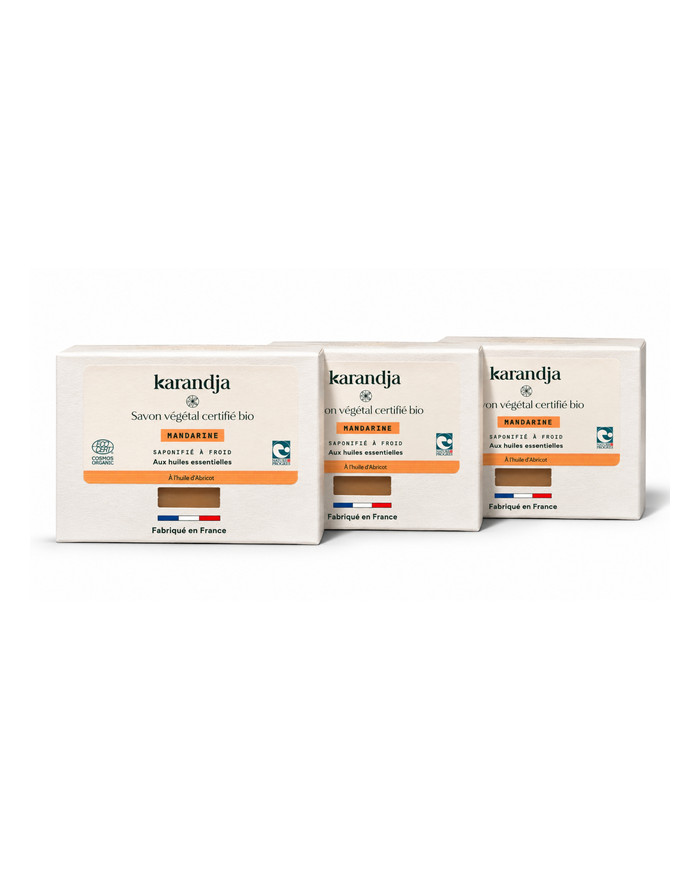 Savon végétal certifié bio MANDARINE (Pack de 3) Karandja