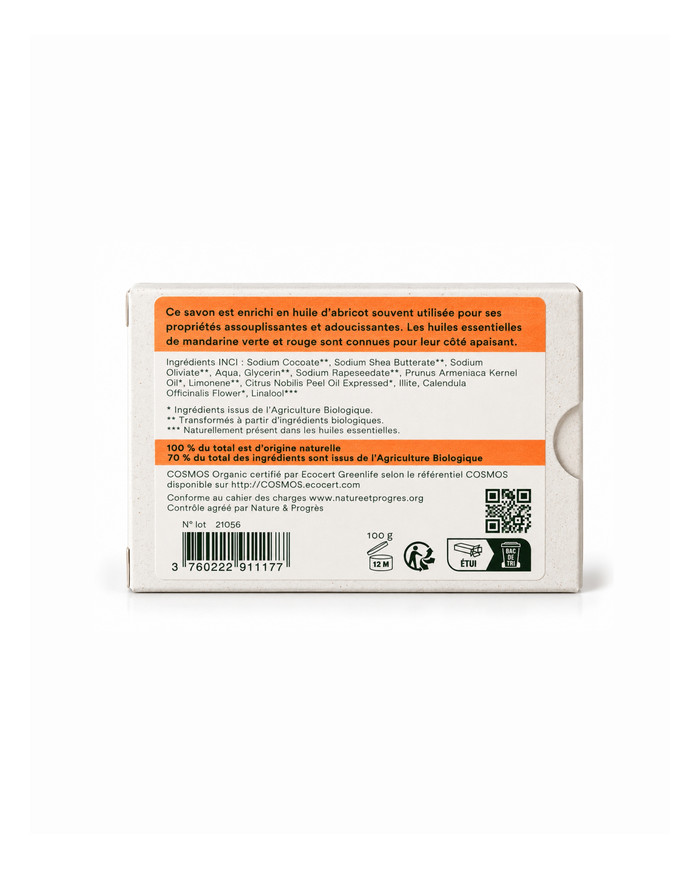 Savon végétal certifié bio MANDARINE (Pack de 3)