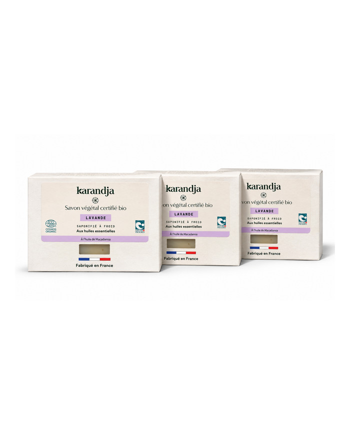 Savon végétal certifié bio LAVANDE (Pack de 3) Karandja