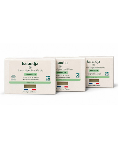 Savon végétal certifié bio KARANDJIN (Pack de 3) Karandja