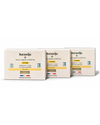 Savon végétal certifié bio CITRON (Pack de 3) Karandja
