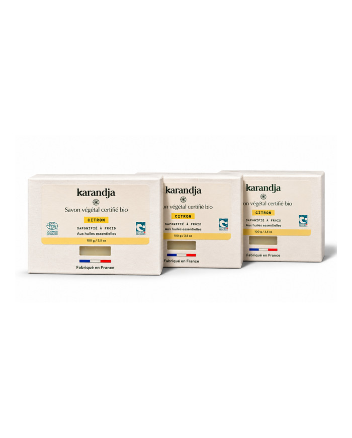 Savon végétal certifié bio CITRON (Pack de 3) Karandja