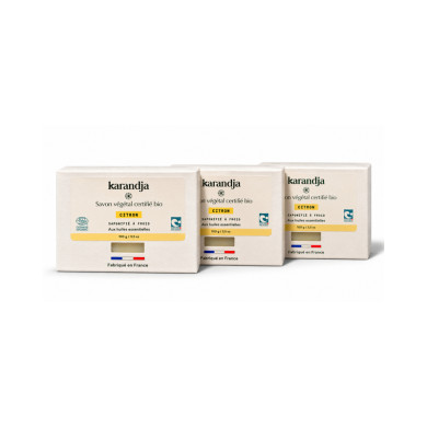 Savon végétal certifié bio CITRON (Pack de 3) Karandja