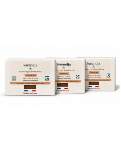 Savon végétal certifié bio CHOCOLAT (Pack de 3) Karandja