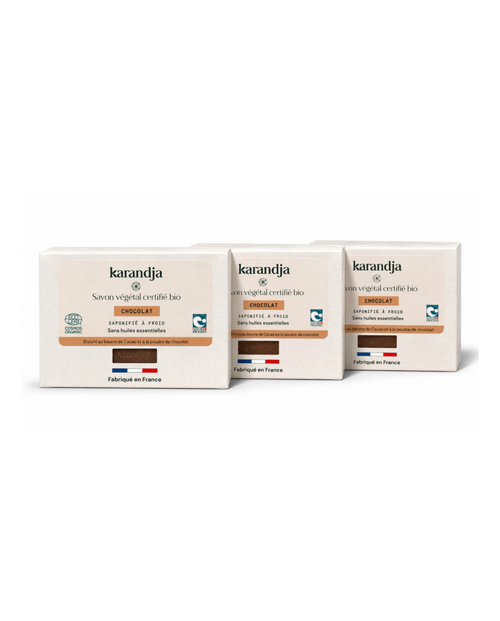 Savon végétal certifié bio CHOCOLAT (Pack de 3) Karandja