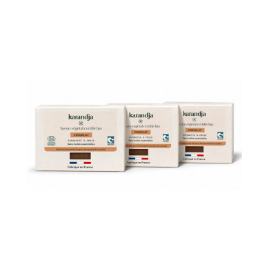 Savon végétal certifié bio CHOCOLAT (Pack de 3) Karandja
