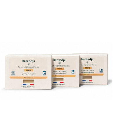 Savon végétal certifié bio CEDRE (Pack de 3) Karandja
