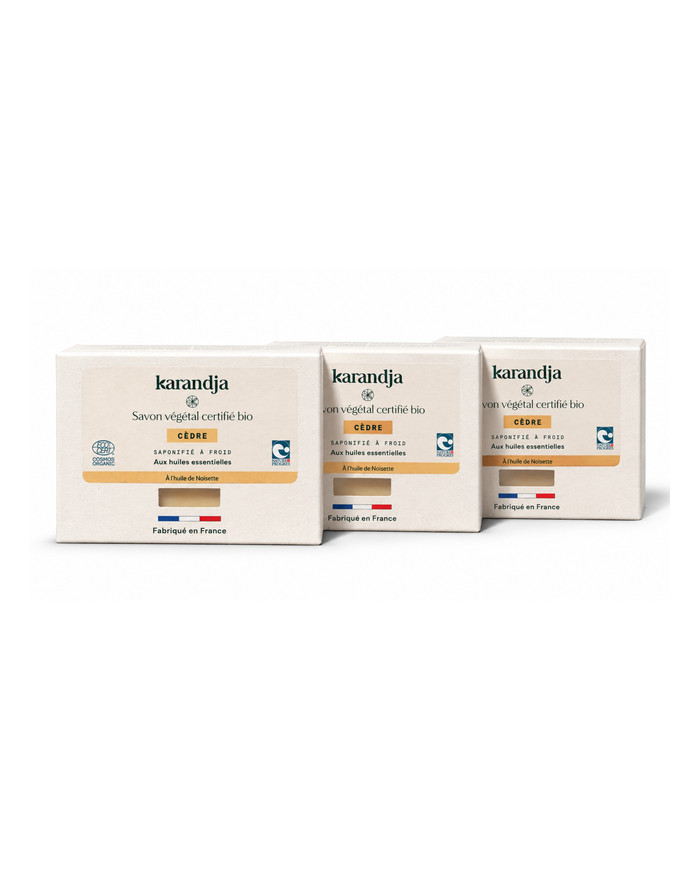 Savon végétal certifié bio CEDRE (Pack de 3) Karandja