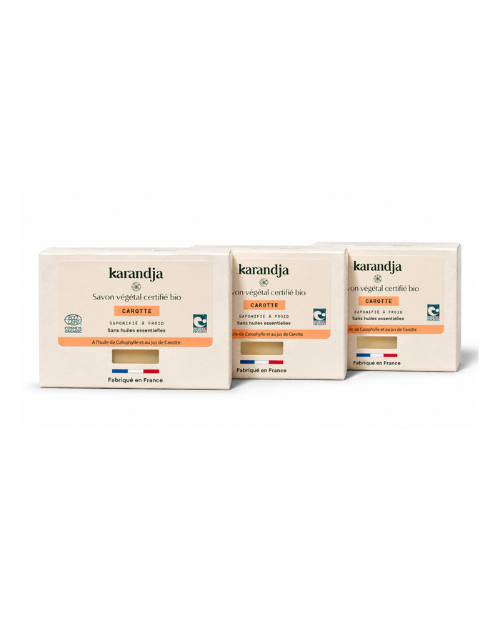 Savon végétal certifié bio CAROTTE (Pack de 3) Karandja