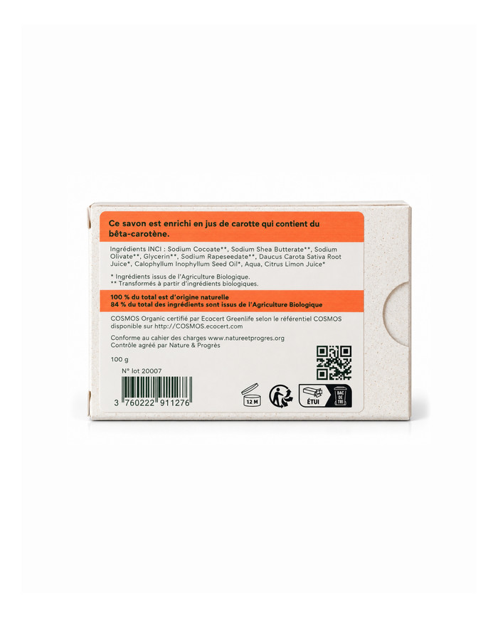 Savon végétal certifié bio CAROTTE (Pack de 3)