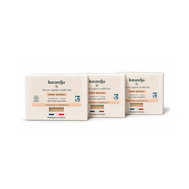 Savon végétal certifié bio ARGAN RHASSOUL (Pack de 3) Karandja
