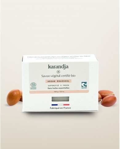 Savon végétal certifié bio ARGAN RHASSOUL Karandja 100g